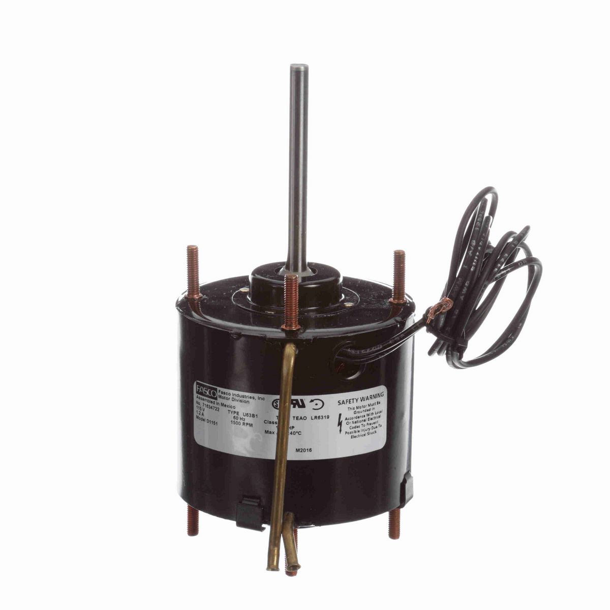 FASCO OEM Replacement Motor, 1/40 HP, 1 Ph, 60 Hz, 115 V, 1500 RPM, 1 Speed, 3.3" Diameter, TEAO - D1151
