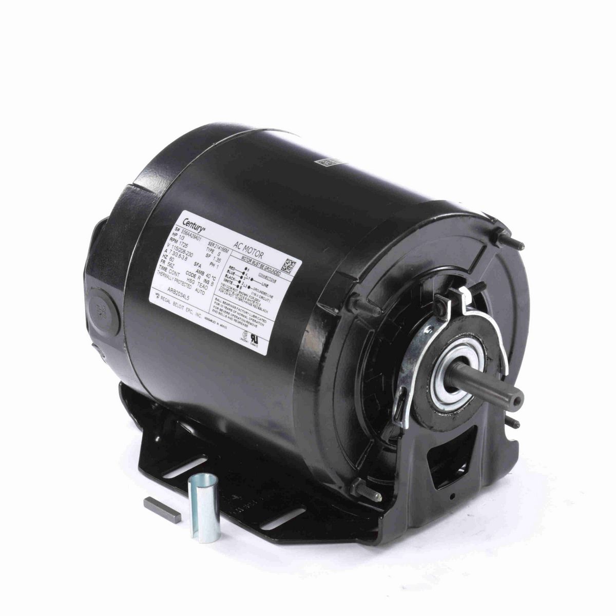 Fan and Blower Motor, 1/3 HP, 1 Ph, 60 Hz, 115/208-230 V, 1800 RPM, 56Z Frame, TEAO - ARB2034L5