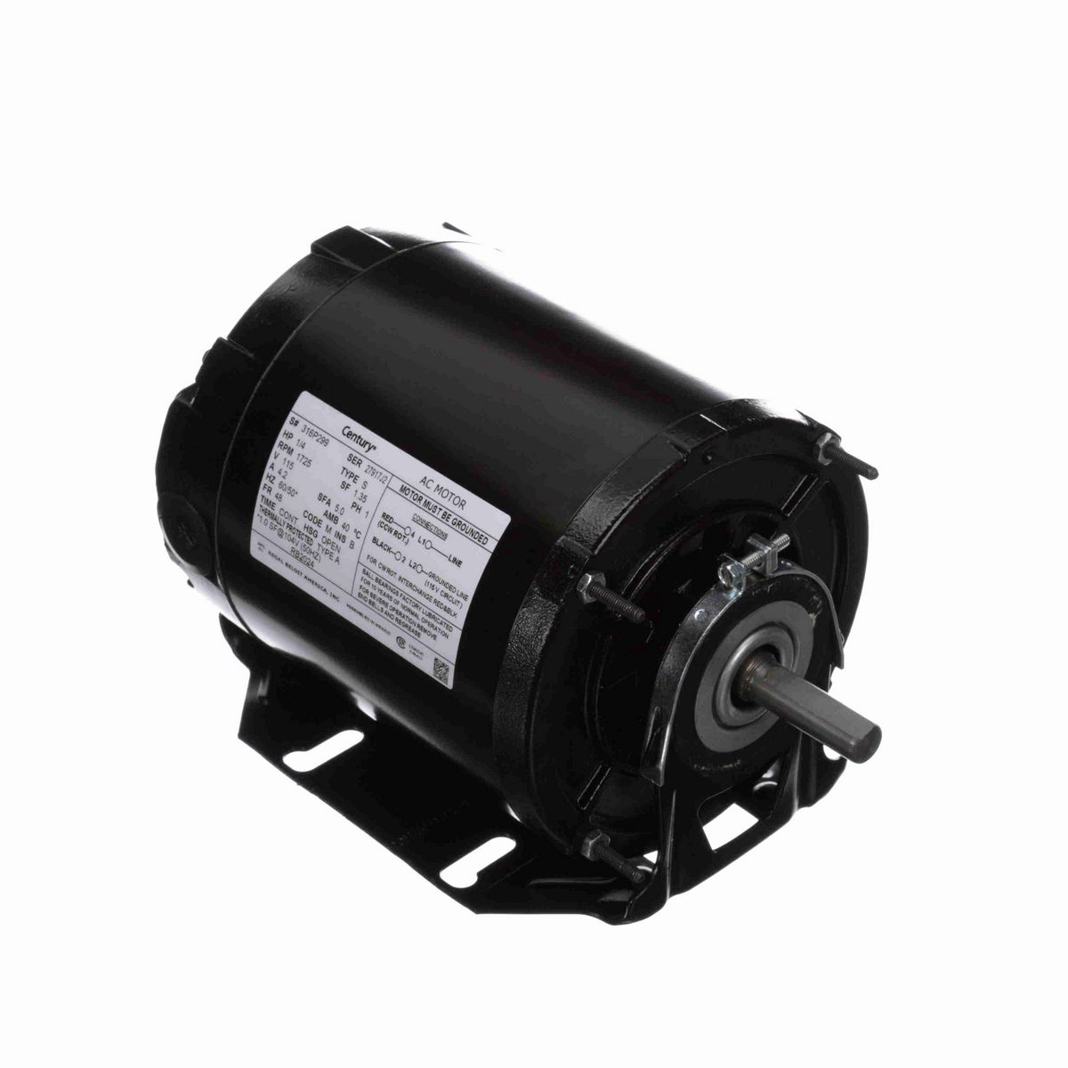 Fan and Blower Motor, 1/4 HP, 1 Ph, 60/50* Hz, 115 V, 1800 RPM, 48 Frame, OPEN - RB2024