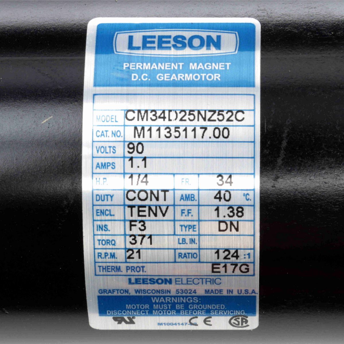Parallel Shaft Gearmotor, 0.25 HP, 90 V, 21 RPM, 34 Frame, TENV - M1135117.00