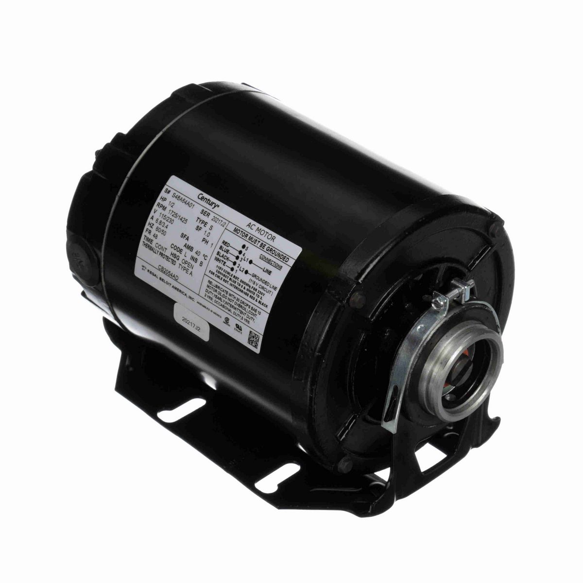 Carbonator Pump Motor, 1/2 HP, 1 Ph, 60/50 Hz, 115/230 V, 1800 RPM, 48 Frame, OPEN - CB2054AD