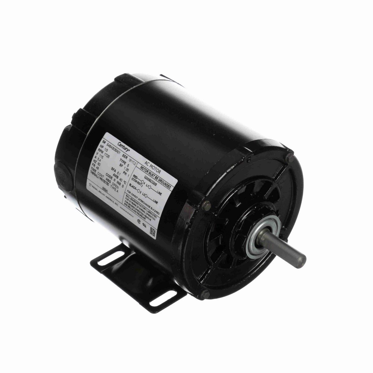 Fan and Blower Motor, 1/3 HP, 1 Ph, 60 Hz, 115 V, 1800 RPM, 48 Frame, OPEN - 889A