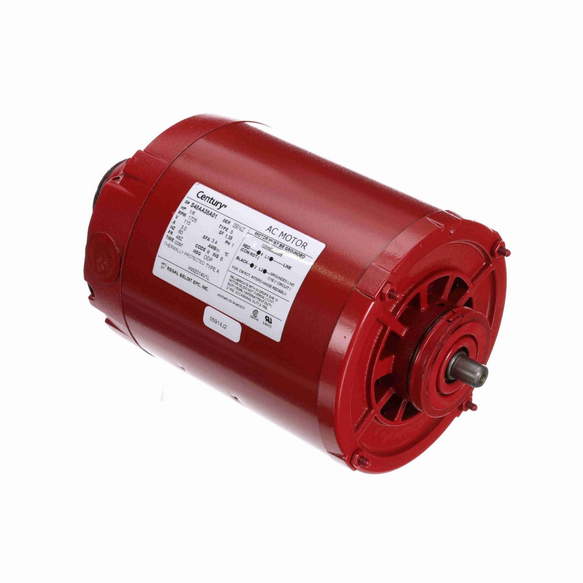 Circulator Pump Motor, 1/6 HP, 1 Ph, 60 Hz, 115 V, 1800 RPM, 48Z Frame, ODP - HW2014V1L