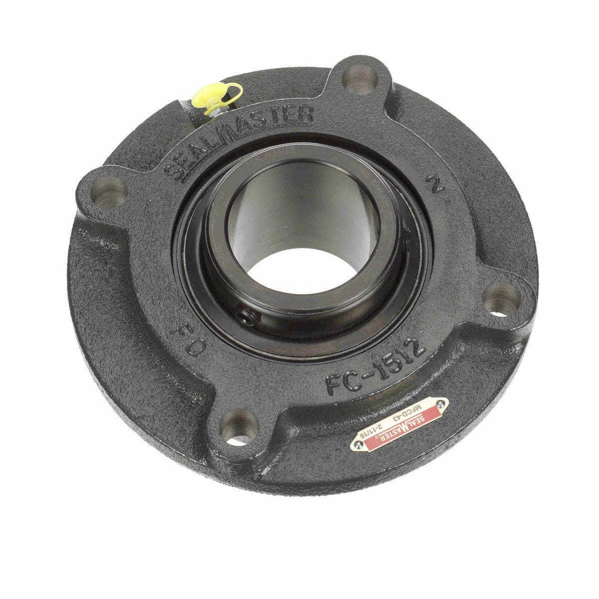 Sealmaster Mounted Cast Iron Flange Cartridge Ball Bearing - 52100 Bearing Steel, Black Oxided - Double Setscrew Lock - MFCD-43