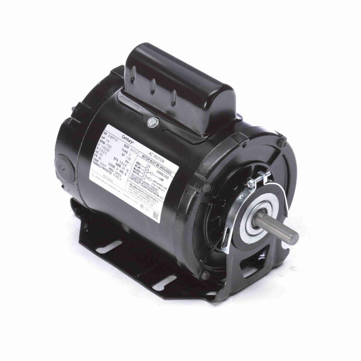 Fan and Blower Motor, 1/4 HP, 1 Ph, 60 Hz, 115/230 V, 1800 RPM, 48 Frame, OPEN - RS1024A