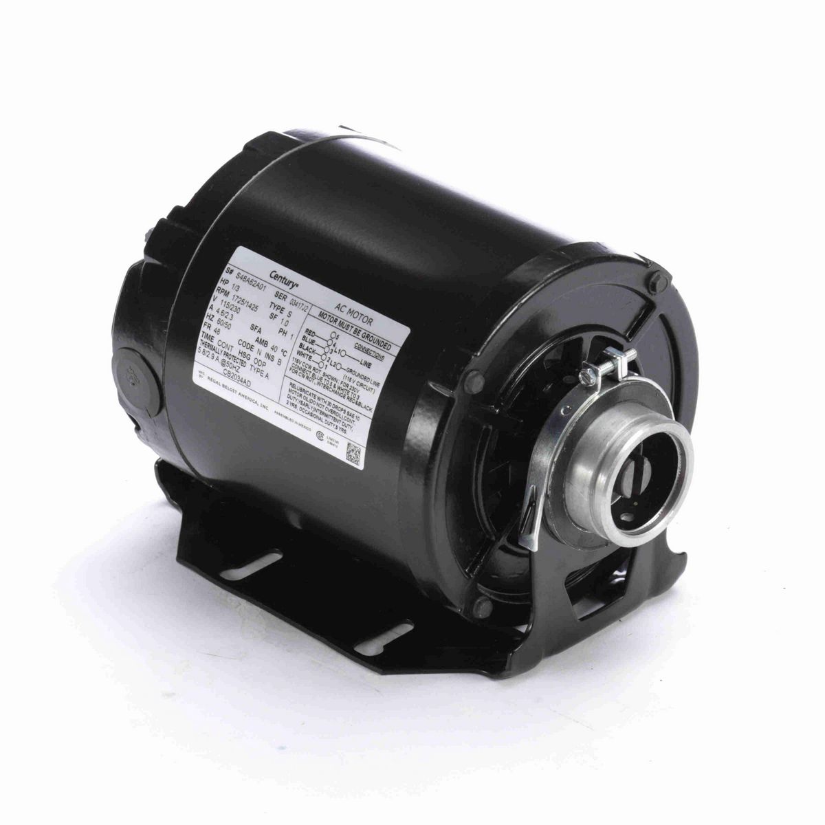 Carbonator Pump Motor, 1/3 HP, 1 Ph, 60/50 Hz, 115/230 V, 1800 RPM, 48 Frame, ODP - CB2034AD