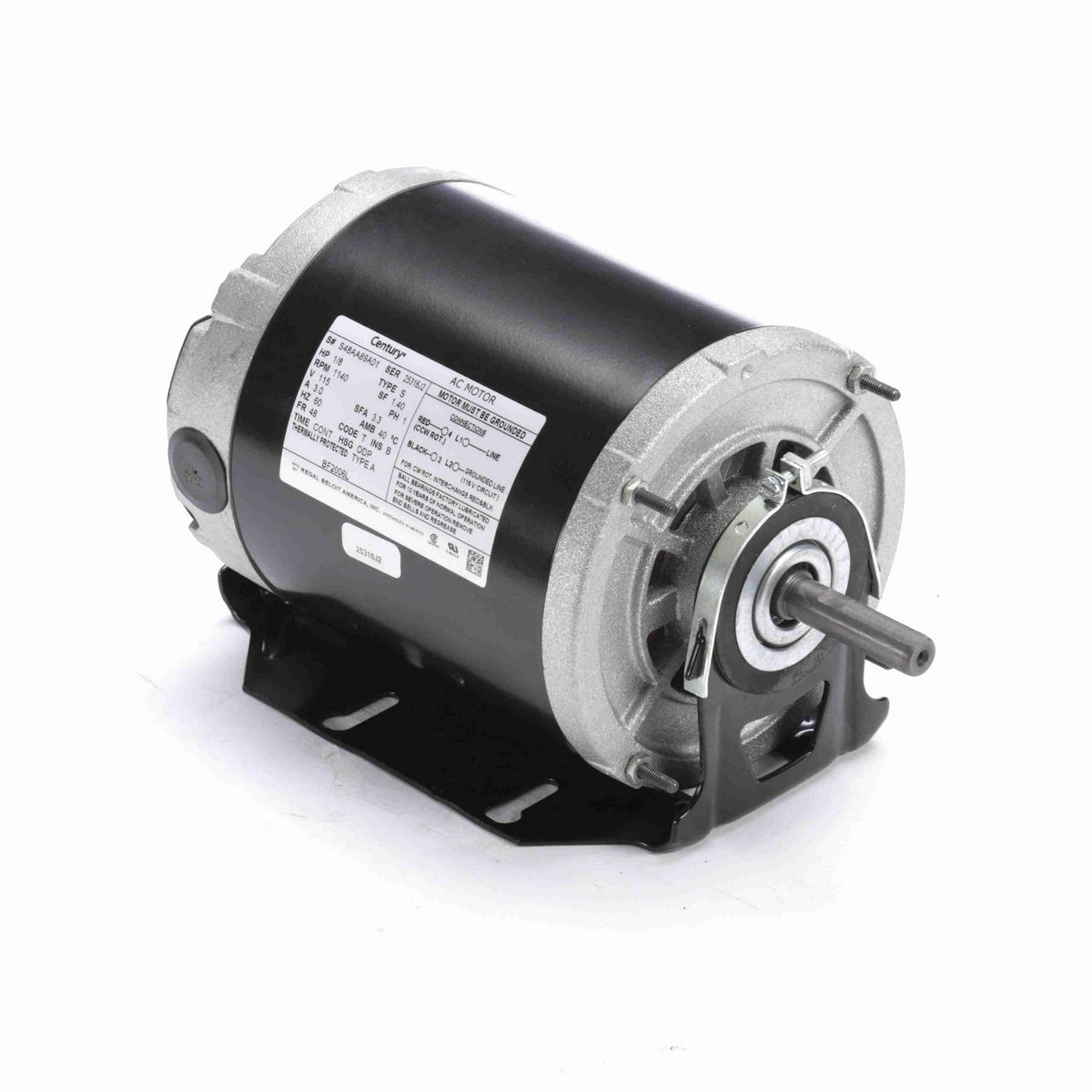 Fan and Blower Motor, 1/8 HP, 1 Ph, 60 Hz, 115 V, 1200 RPM, 48 Frame, ODP - BF2006L