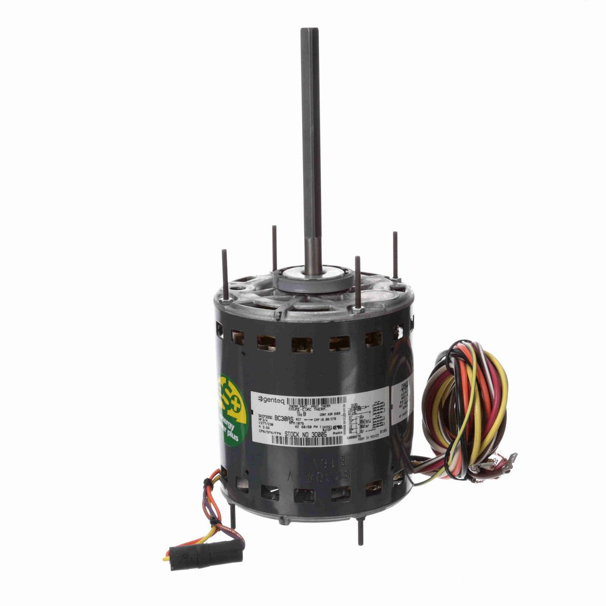 Genteq Fan and Blower Motor, 3/4 HP, 1 Ph, 60/50 Hz, 277/230 V, 1075 RPM, 4 Speed, 48 Frame, OPAO - 3D005