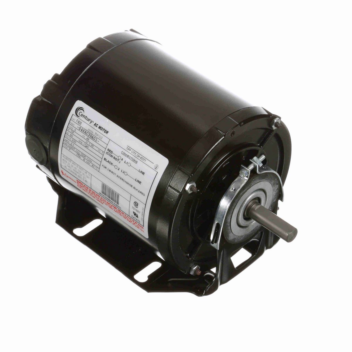 General Purpose Motor, 1/4 HP, 1 Ph, 60 Hz, 230 V, 1800 RPM, 48 Frame, ODP - F408