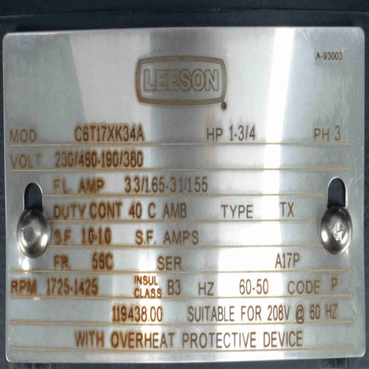 Explosion Proof Motor, 1 & 0.75 HP, 3 Ph, 60 & 50 Hz, 230/460 & 190/380 V, 1800 & 1500 RPM, 56C Frame, EPFC - 119438.00
