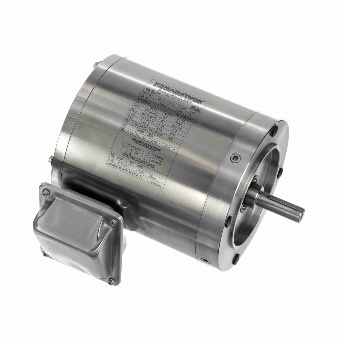 General Purpose Motor, 0.50 & 0.33 HP, 3 Ph, 60 & 50 Hz, 208-230/460 & 190/380 V, 1800 & 1500 RPM, 56C Frame, TENV - N431