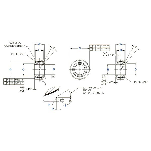 Aurora Bearing AWC-TG & AWC-T Spherical Bearings Wide - SAE Series AS14102 and AS14103 Timken AWC-12TCED1