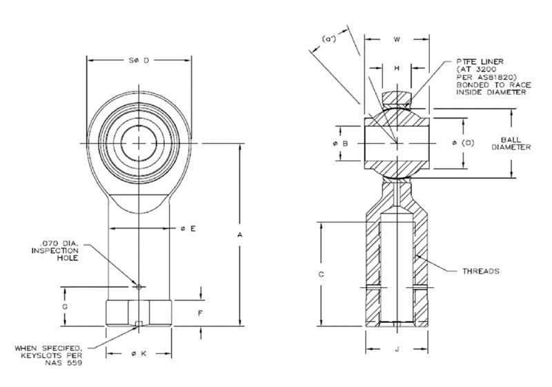 Aurora Bearing HXAW-ET-10 & HXAG-ET-10 Female Rod Ends - PTFE Lined - Self-Lubricating Timken HXAG-3ET-11
