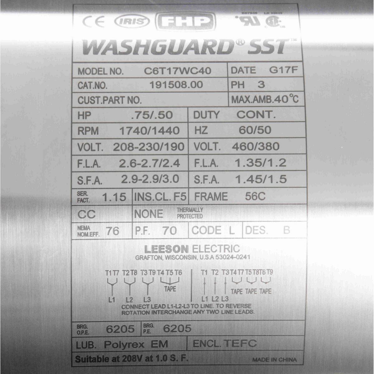 SST Duck™ General Purpose Motor, 0.75 HP, 3 Ph, 60 Hz, 208-230/460 V, 1800 RPM, 56C Frame, TEFC - 191508.00