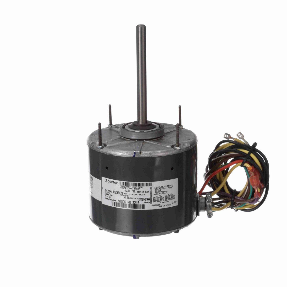 Genteq Unit Heater Motor, 1/4 HP, 1 Ph, 60 Hz, 208-230 V, 1075 RPM, 1 Speed, 48 Frame, TEAO - 3210