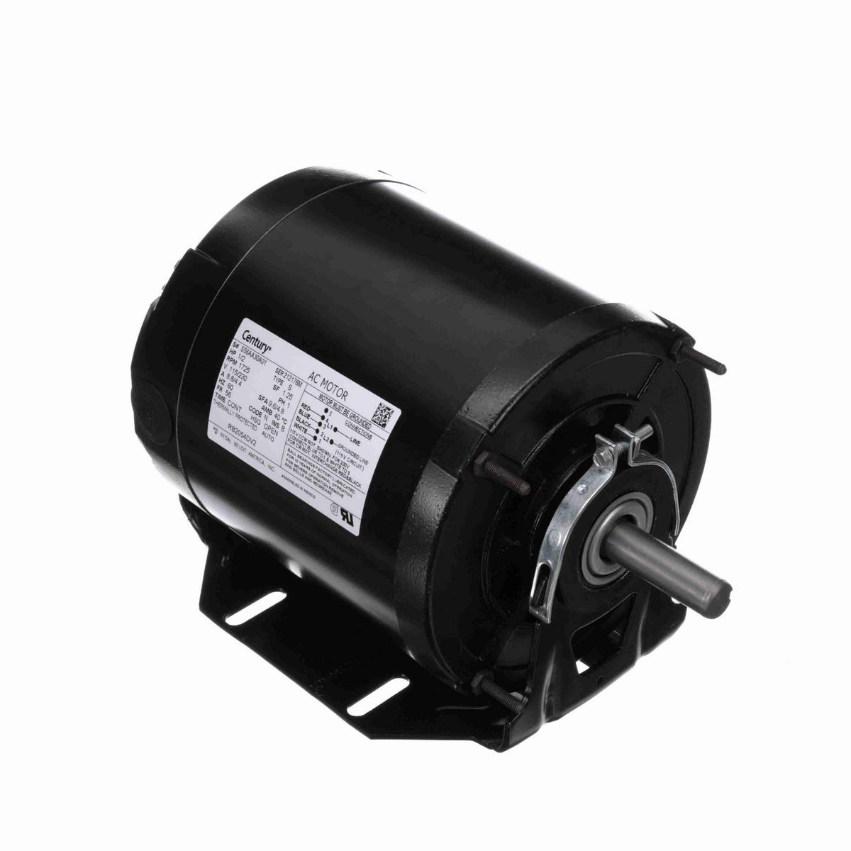 Fan and Blower Motor, 1/2 HP, 1 Ph, 60 Hz, 115/230 V, 1800 RPM, 56 Frame, OPEN - RB2054DV2