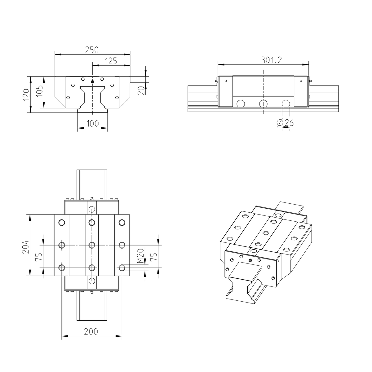 Роликовая каретка из углеродистой стали Bosch Rexroth RWA-100-FNS-C3-H-2 [R186123310]