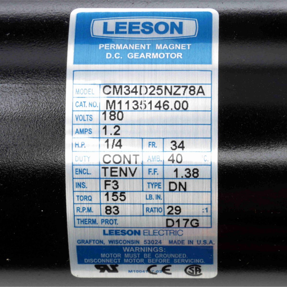 Parallel Shaft Gearmotor, 0.25 HP, 180 V, 83 RPM, 34 Frame, TENV - M1135146.00