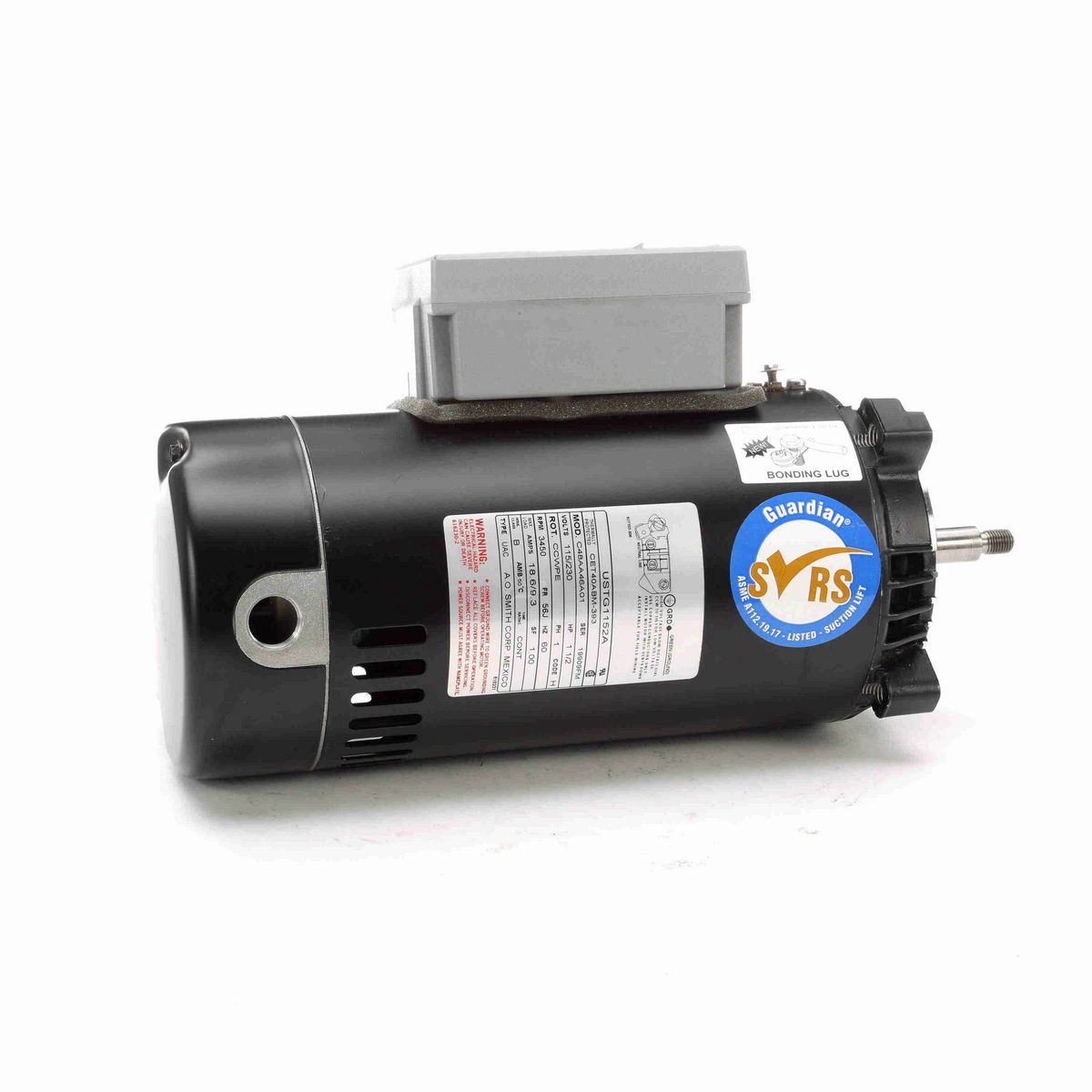Guardian ® Motors Pool Pump Motor, 1 1/2 HP, 1 Ph, 60 Hz, 230/115 V, 3600 RPM, 56J Frame, ODP - USTG1152A