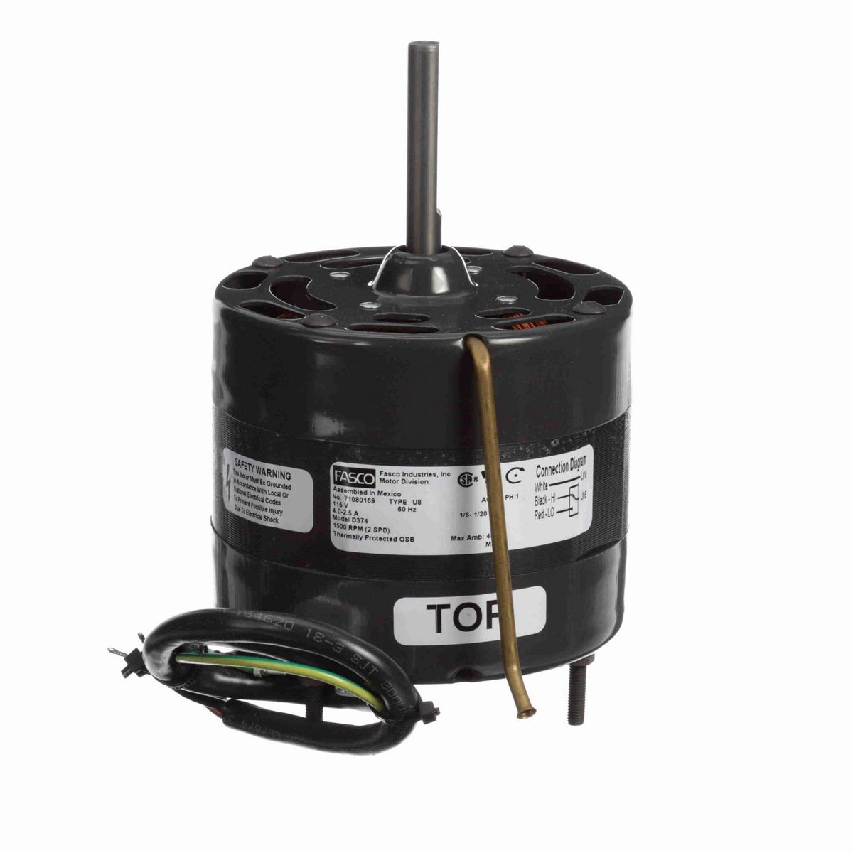 FASCO Fan and Blower Motor, 1/8-1/20 HP, 1 Ph, 60 Hz, 115 V, 1500 RPM, 2 Speed, 4.4" Diameter, OAO - D374