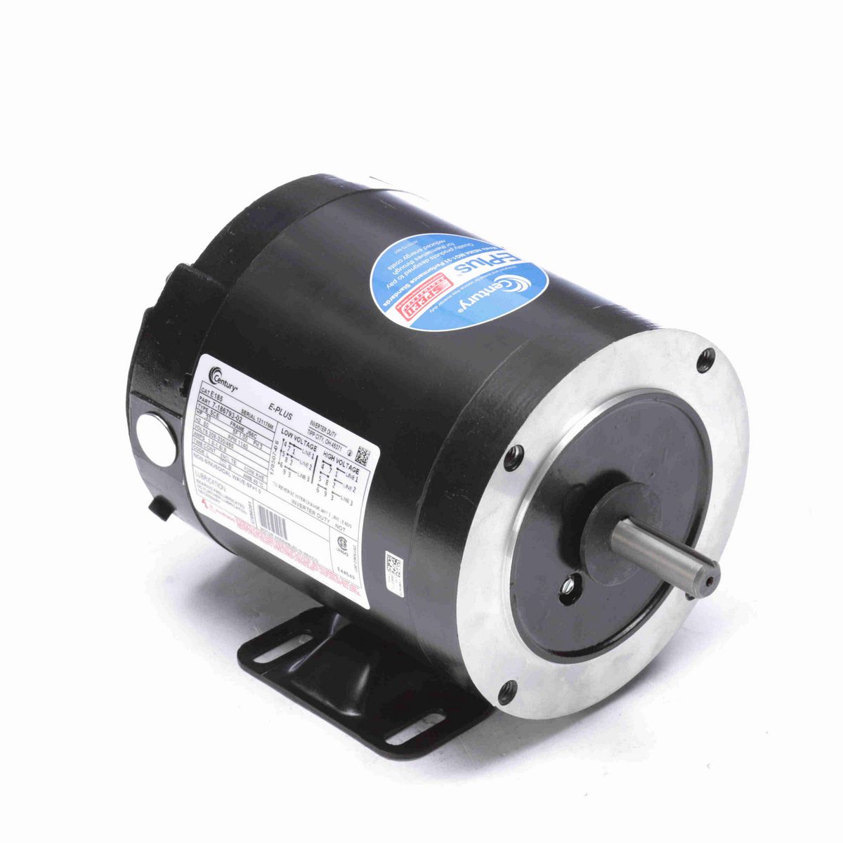E-PLUS ® Speed Ratio Motor, .33 HP, 3 Ph, 60 Hz, 208-230/460 V, 1200 RPM, J56C Frame, TENV - E185