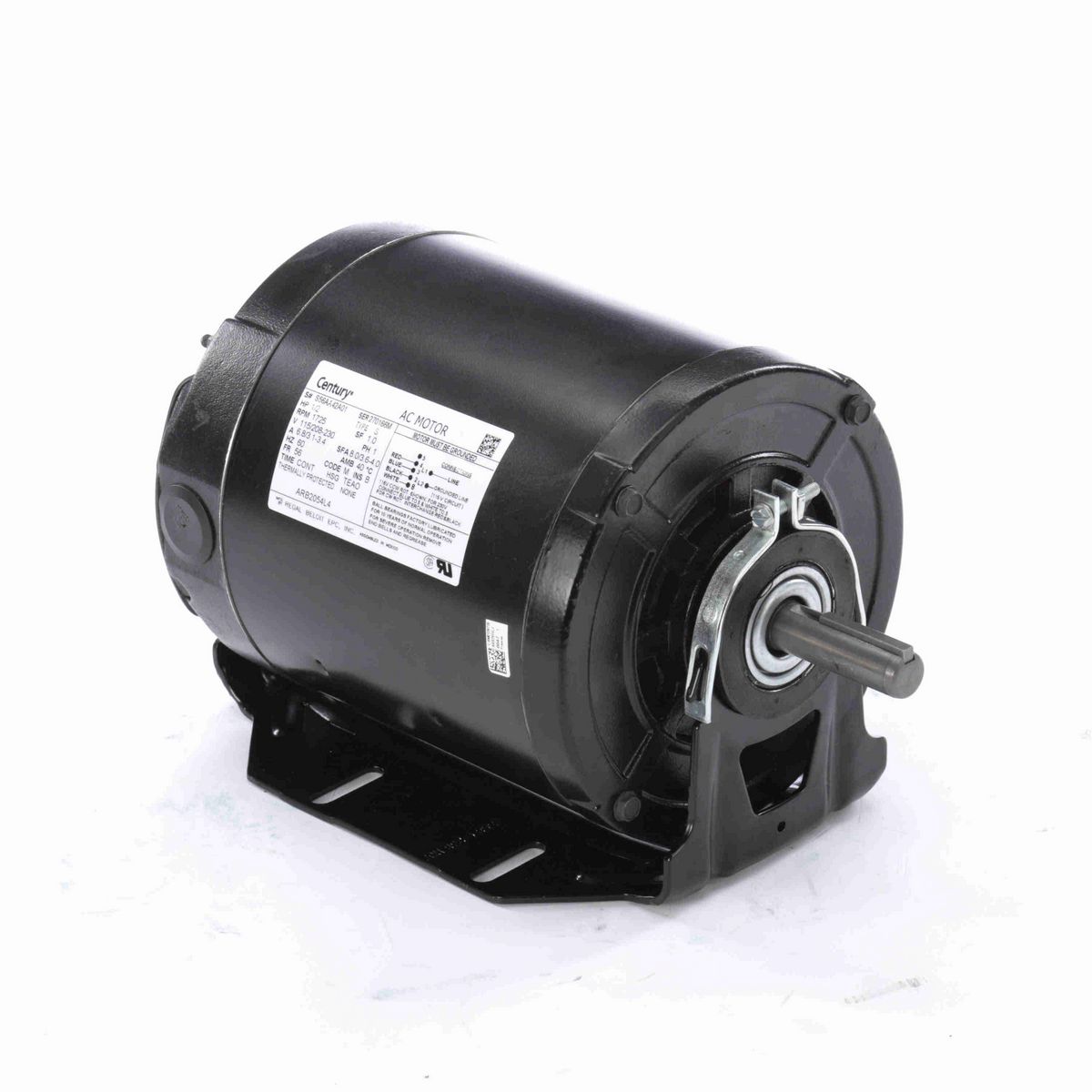 Fan and Blower Motor, 1/2 HP, 1 Ph, 60 Hz, 115/208-230 V, 1800 RPM, 56 Frame, TEAO - ARB2054L4