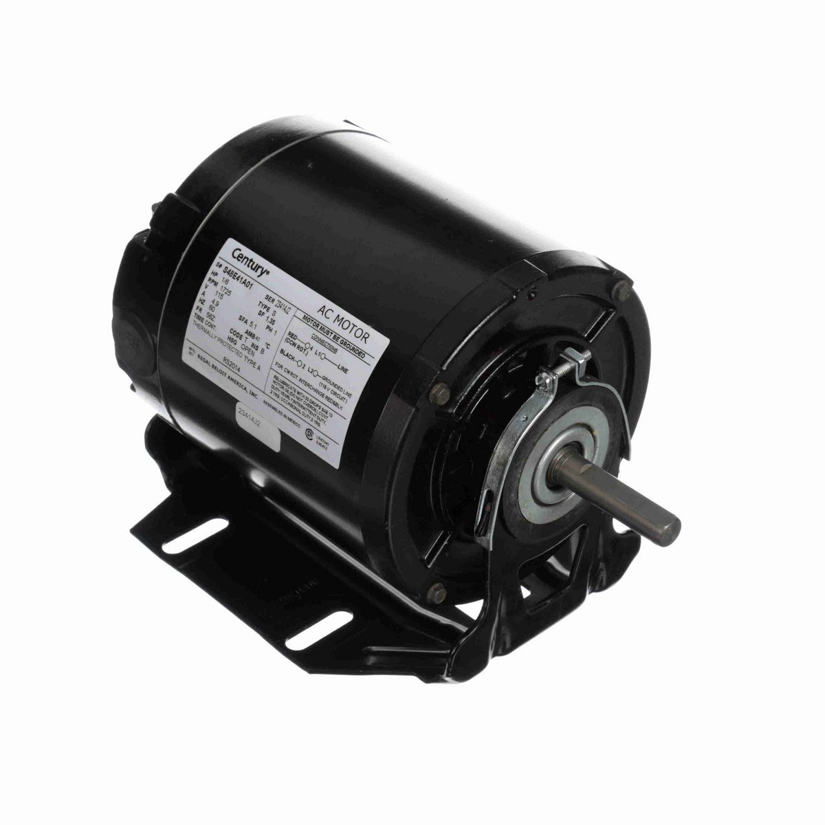 Fan and Blower Motor, 1/6 HP, 1 Ph, 60 Hz, 115 V, 1800 RPM, 56Z Frame, OPEN - RS2014