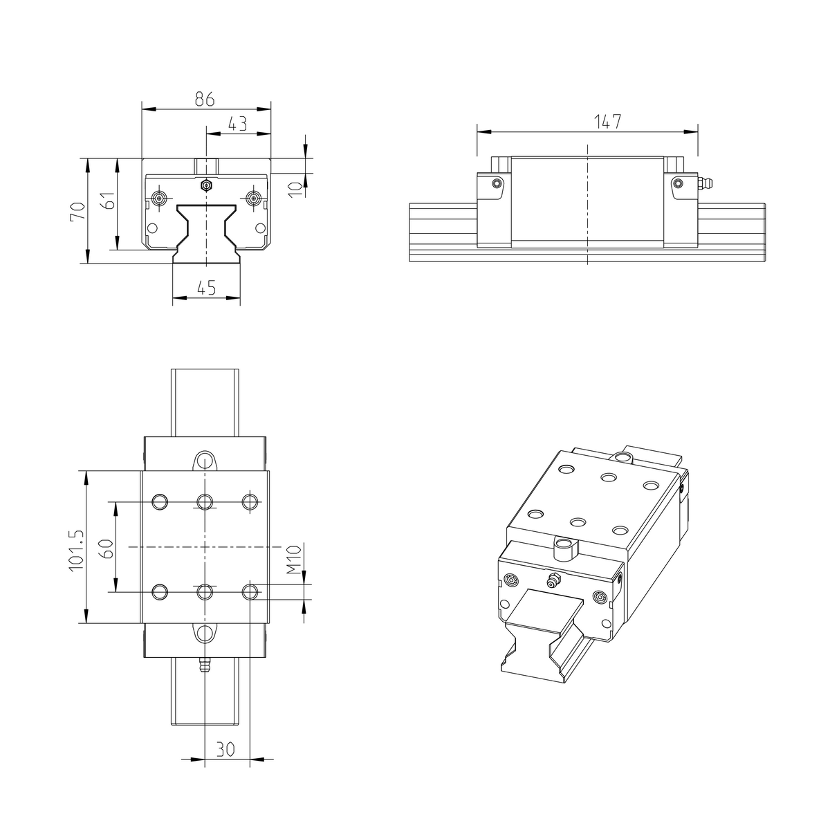 Роликовая каретка из углеродистой стали Bosch Rexroth RWD-045-SNH-C2-H-2 [R18214232X]