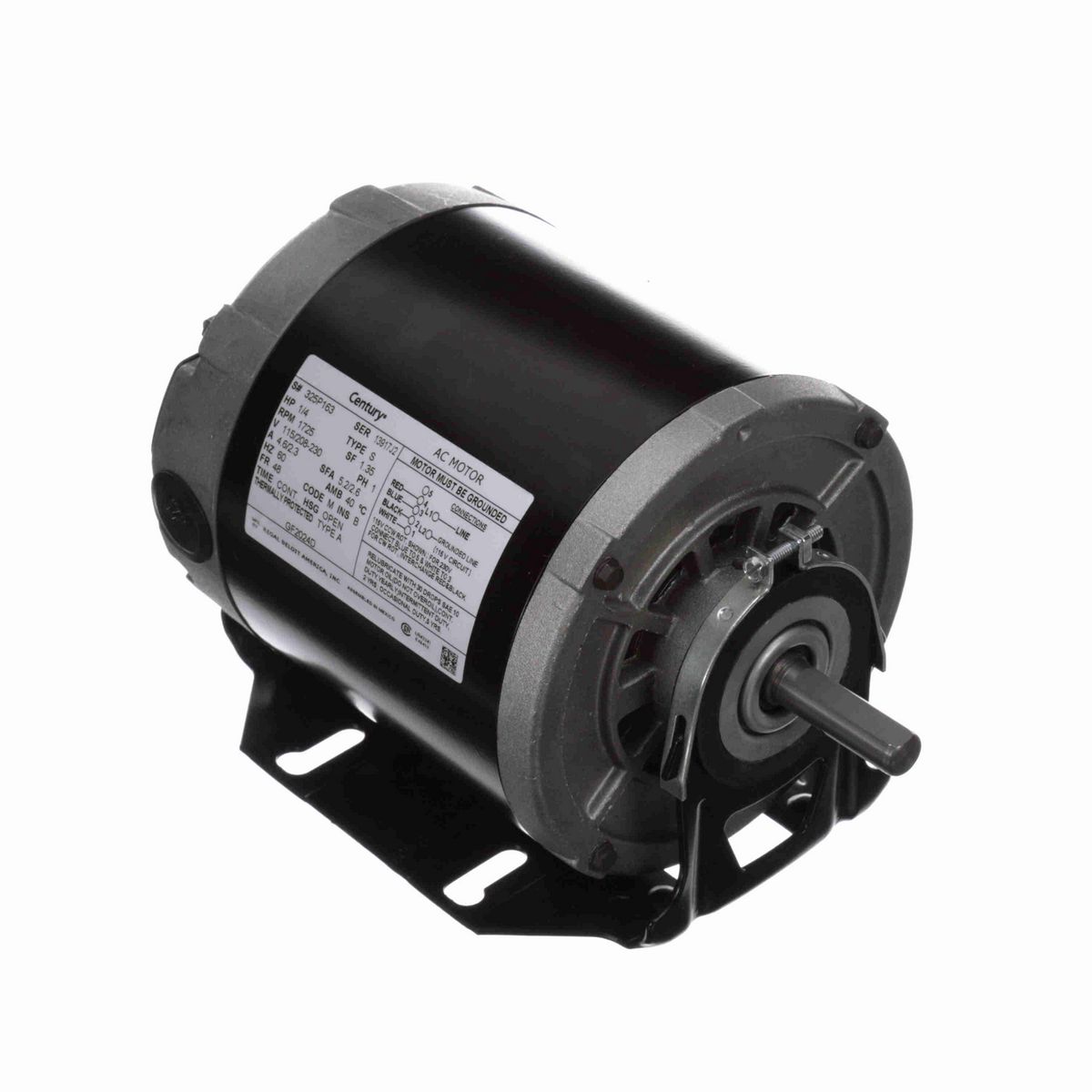 Fan and Blower Motor, 1/4 HP, 1 Ph, 60 Hz, 115/208-230 V, 1800 RPM, 48 Frame, OPEN - GF2024D