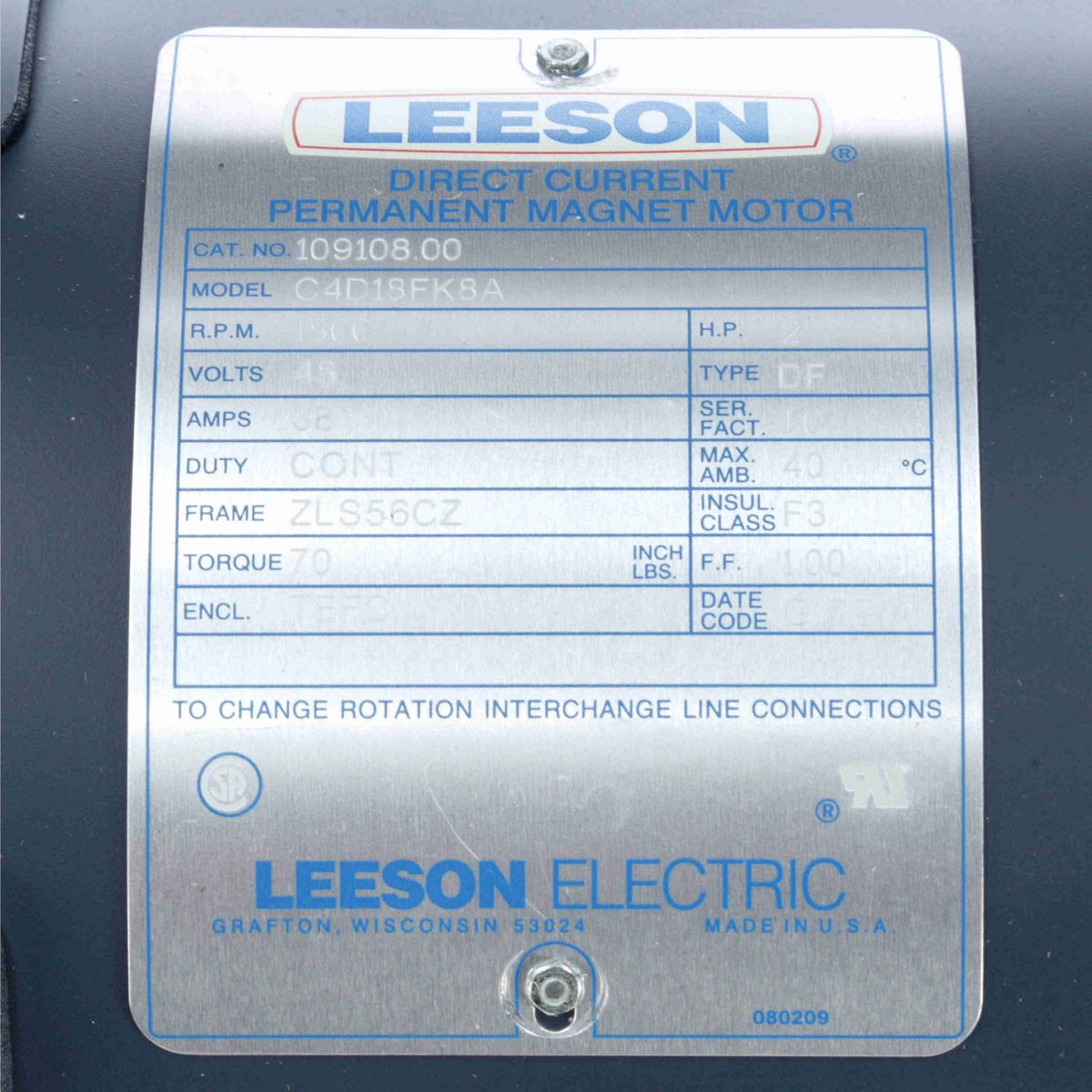 Low Voltage Motor, 2 HP, 48 V, 1800 RPM, S56CZ Frame, TEFC - 109108.00