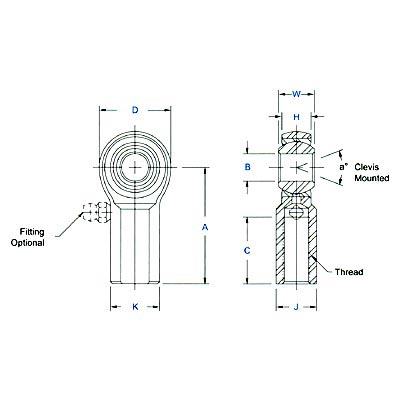 Aurora Bearing SW-E & SG-E Series Stainless Steel Female Rod Ends - Corrosion Resistant Timken SG-6EZ