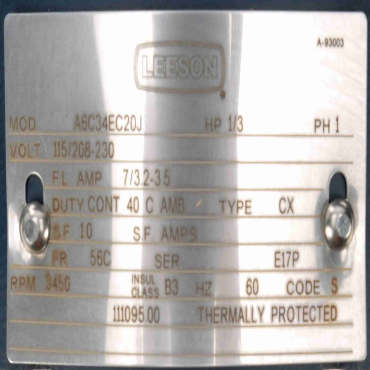Explosion Proof Motor, 0.33 HP, 1 Ph, 60 Hz, 115/208-230 V, 3600 RPM, 56C Frame, EPFC - 111095.00