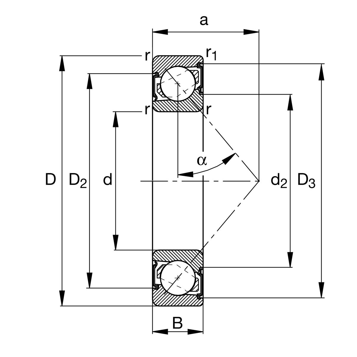 Радиально-упорный шарикоподшипник FAG 7208-B-XL-2RS-TVP-UL (7208-B-2RS-TVP-UL)