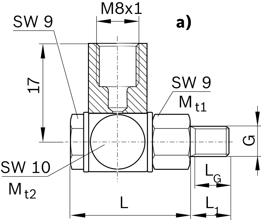 Поворотный фитинг для роликовых рельсовых систем Bosch Rexroth M6X12,5-M8X1-90DEG [R341704409]