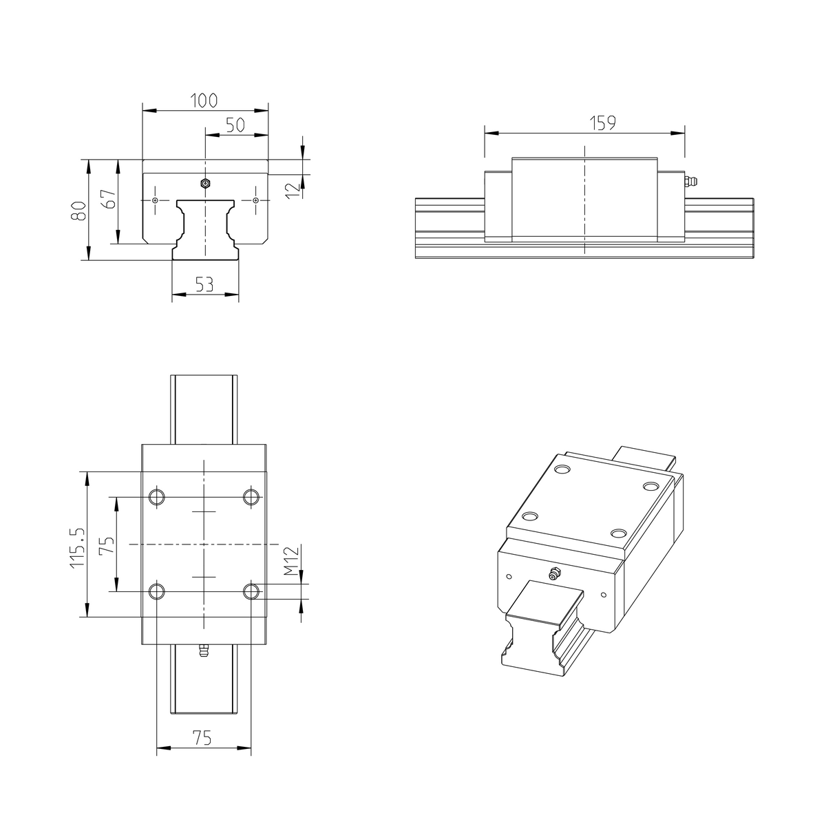 Шариковая каретка из углеродистой стали Bosch Rexroth KWC-055-SNH-C1-H-2 [R162151310]
