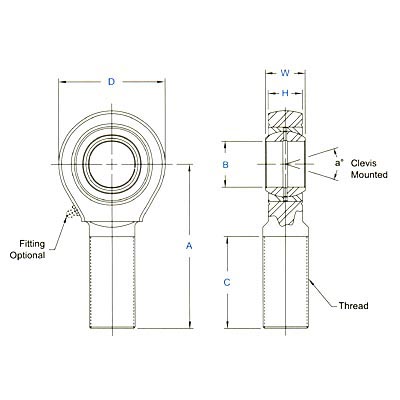 Aurora Bearing KM & KB, AM & AB Large Bore Series Male Rod Ends - General Purpose & High Strength - Precision - Wear Resistant Timken AM-32Z-1