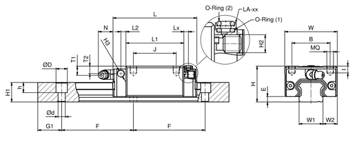 Стандартная линейная направляющая система с шариковой цепью SNR LGBCH20BL1SSL00160NZ1-2-0-20.0N