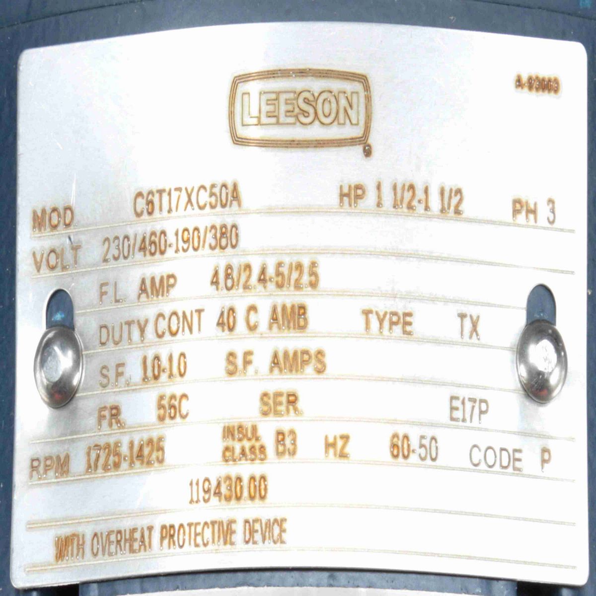 Explosion Proof Motor, 1.50 & 1.50 HP, 3 Ph, 60 & 50 Hz, 230/460 & 190/380 V, 1800 & 1500 RPM, 56C Frame, EPFC - 119430.00