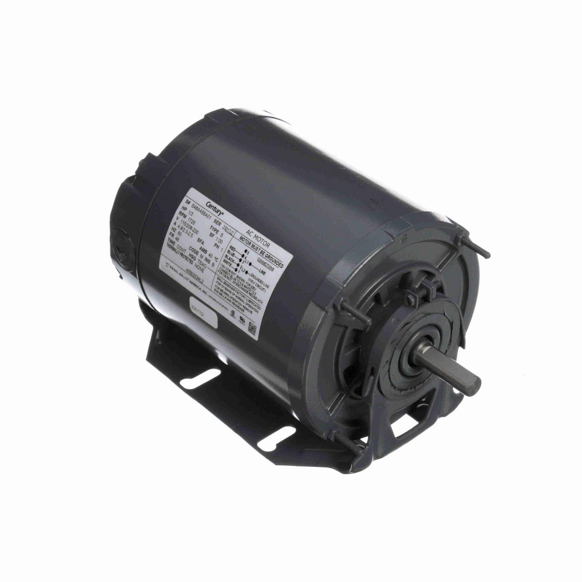 Fan and Blower Motor, 1/3 HP, 1 Ph, 60 Hz, 115/208-230 V, 1800 RPM, 48 Frame, TEAO - ARB2034L2